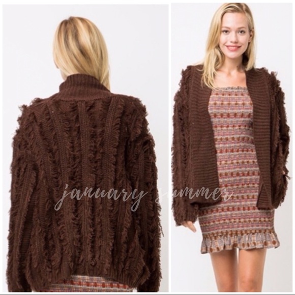 ❄️MOCHA FRINGE CARDIGAN - Picture 2 of 7